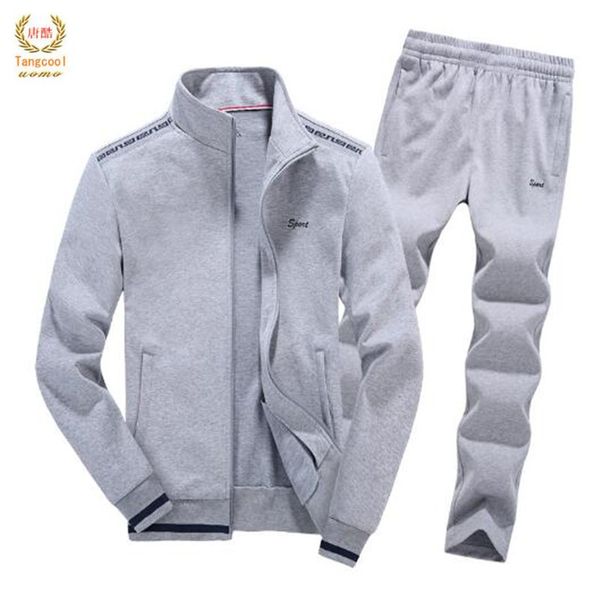 

tang cool 2019 male brand spring autumn casual sportswear zipper hoodies + pants tracksuit mens sporting suits plus size l -8xl, Gray