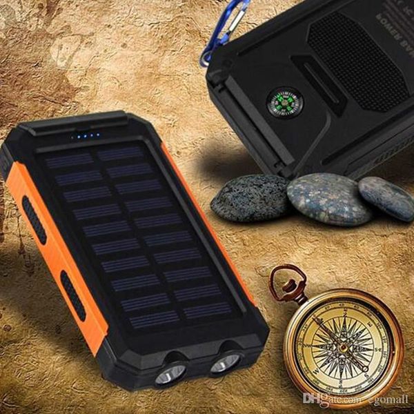 

waterproof solar power bank 10000mah solar battery charger bateria externa portable charger powerbank with led light compass