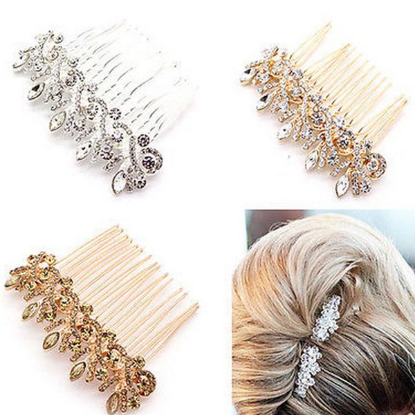 

wedding hair accessories clips romantic crystal pearl flower hairpin rhinestone tiara bridal crown hair pins bride comb, Golden;silver