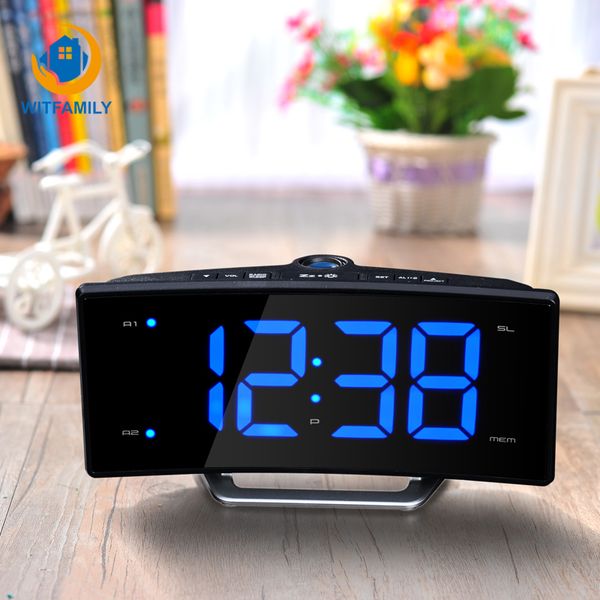 

2019 new led mirror electronic luminous double-barrelled clock radio projection alarm clock charging display desk watch gadgets