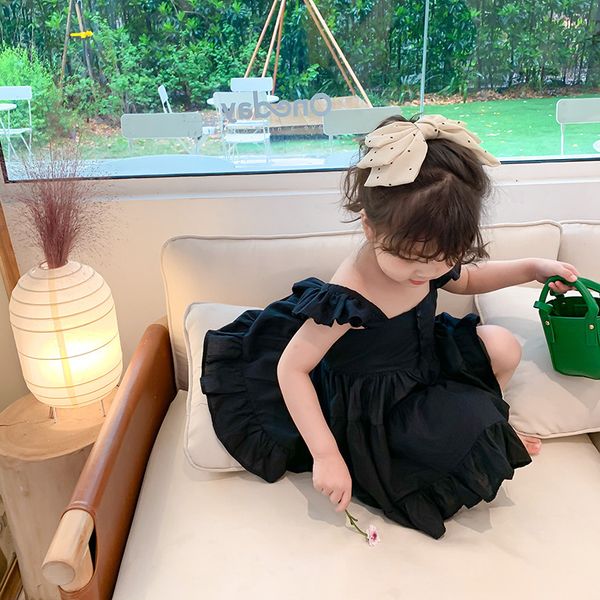 

summer korean style fly sleeve princess slip dress cotton kids sleeveless layered dresses t200417, Red;yellow