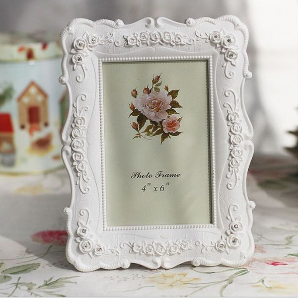 White Смола Photo Frame Vintage Picture Frame Картина Цветок рамки Фоторамки Rose Гостиная Home Decor подарок 6 7 8 10inch VT1668