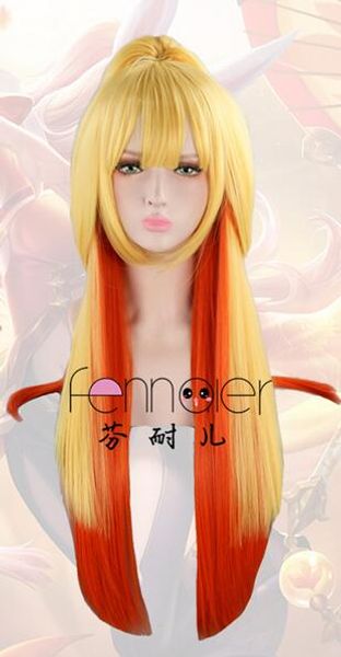 

king's pesticides gongsun's glory, illusion and dance, gradient orange powder, cos wig, ponytail, Black