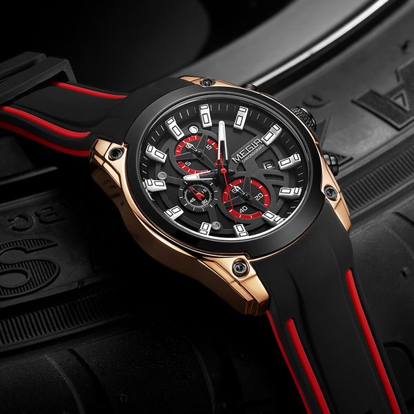 

megir new fashion men's waterproof watches sports chronograph quartz date watch men luminous relogio masculino, Slivery;brown