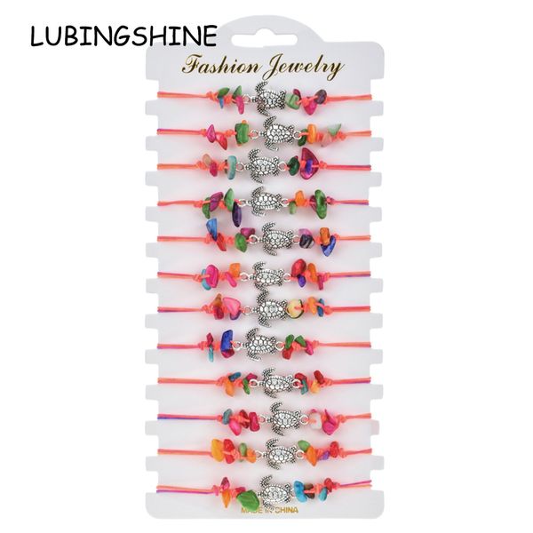 

bohemian 12pcs/set turtle charms bracelet women braided adjustable rope chain gravel natural stone wristband jewelry gift, Golden;silver