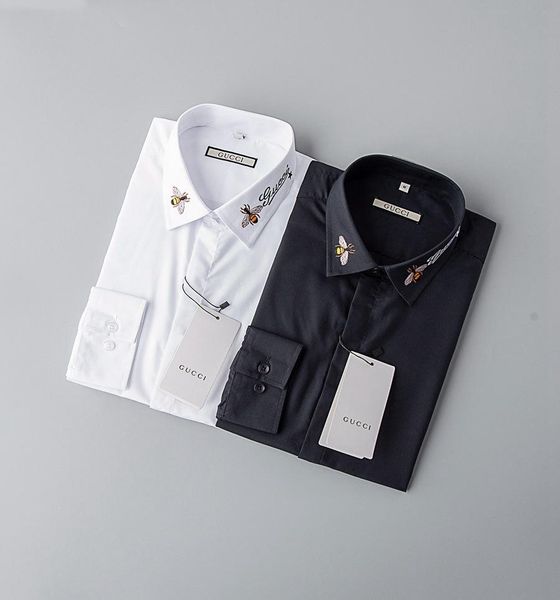 

mens luxury shirts fashion bees embroidered long sleeve dress shirts brand classic turn down neck business 130