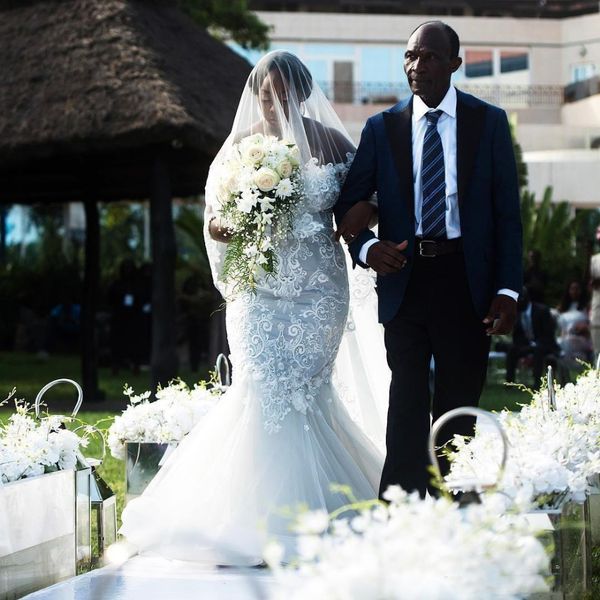 

amazing lace plus size wedding dresses south african off shoulder mermaid bridal dress tulle court train garden wedding gowns custom made, White