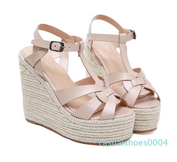 

designer sandals ladies wedge sandals knitted straw woven platform shoes luxury women slides ac04, Black