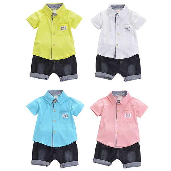 

2pcs/set summer baby boys short sleeve cotton fashion print blouse t-shirt+shorts casual outfits sets, White