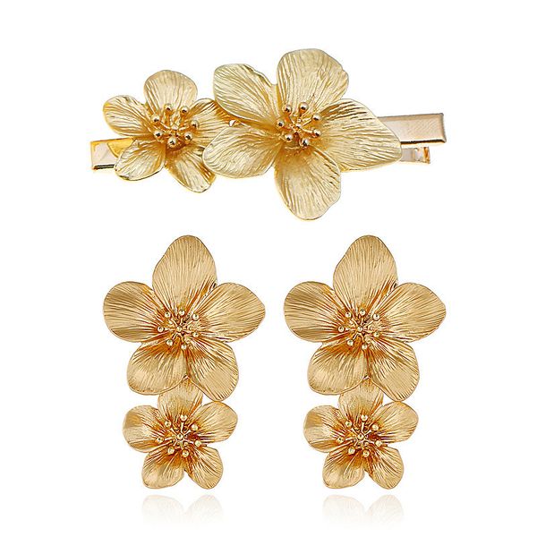 

[ddisplay]indie pop alloy plating flower joker hairpin earrings classic girls hair accessories earrings jewelry set wholesale, Silver