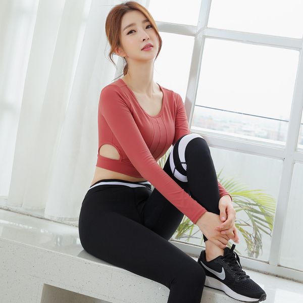 

yoga clothing women's suit designer sportswear suit fitness long-sleeved female high waist hip yoga pants two-piece set 4 colors 2020 n