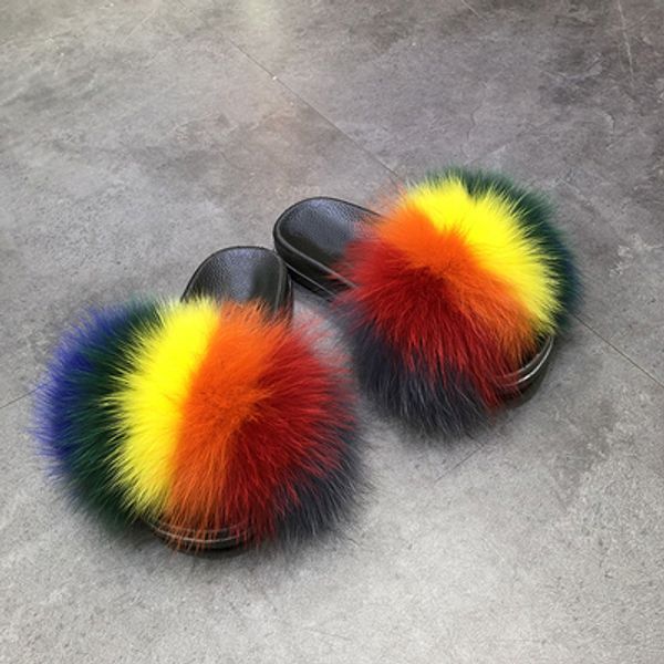 

fur горками большой мех 2020 женщин плюшевых пушистые лисьи меха слайды, Black