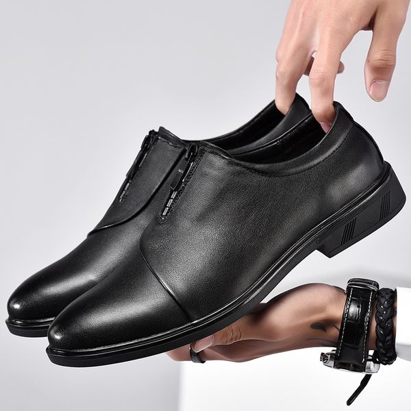 

summer fashion men casual shoes classic genuine leather flats male formal oxford dress shoes men loafer moccasins slip on, Black