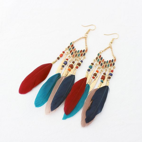 

5 colors woman feather earrings dangle gold chain enamel round earrings ear rings for women jewelry alloy long dangle earings drop ship, Silver