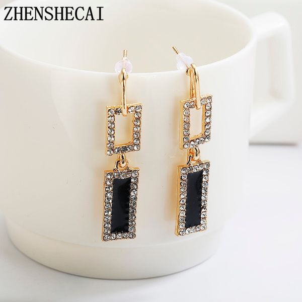 

fashion design black color crystal drop earrings for women long shiny earrings geometric ear jewelry christmas gift, Golden;silver