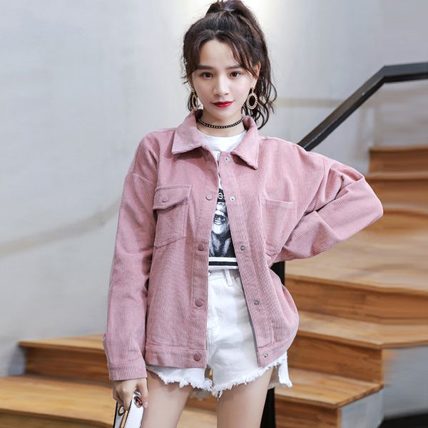 

new spring female loose pink corduroy jacket autumn women's corduroy short casual coat student jacket coats and jackets women, Black;brown