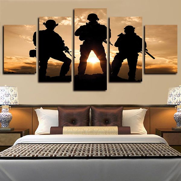 

5 panels soldiers at sunrise artworks giclee modern canvas wall art abstract poster canvas print oil painting wall decor