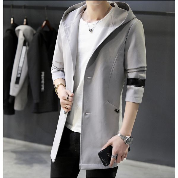 

brand new hoodied long trench coat men long clothing male black grey trench coat windbreaker jackets plus size 3xl 5xl, Tan;black