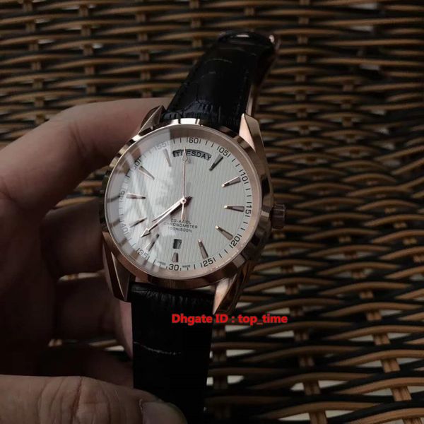 

vintage aqua terra 150m co-axial day-date automatic mens watch 231.53.42.22.02.001 rose gold white dial leather strap gents watches, Slivery;brown