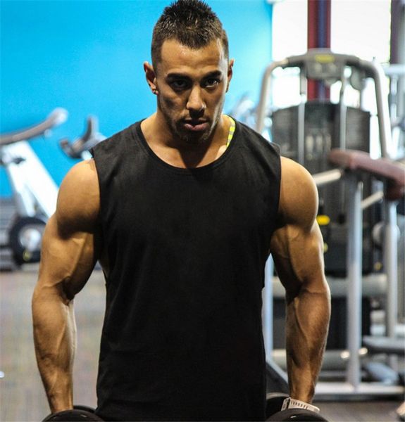 

running vest men soild sport tank fitness sleeveless t shirt gym clothing workout outdoor cotton rashgard training tanktop, Black;blue