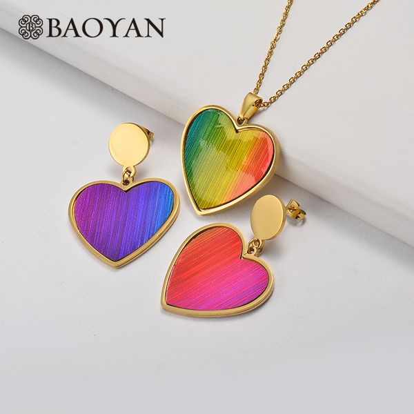 

baoyan hip hop heart necklace gold luck skull jewelry sets stainless steel laser red purple color party jewelry set for women, Silver