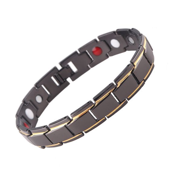

stainless steel magnetic therapy bracelet for men women magnetic hematite braclet energy healing bracelet health care jewelry, Black
