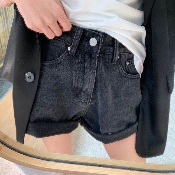 

women's jeans ningde] south korea east gate classic retro dark grey loose comfortable denim shorts worn high waist women, Blue