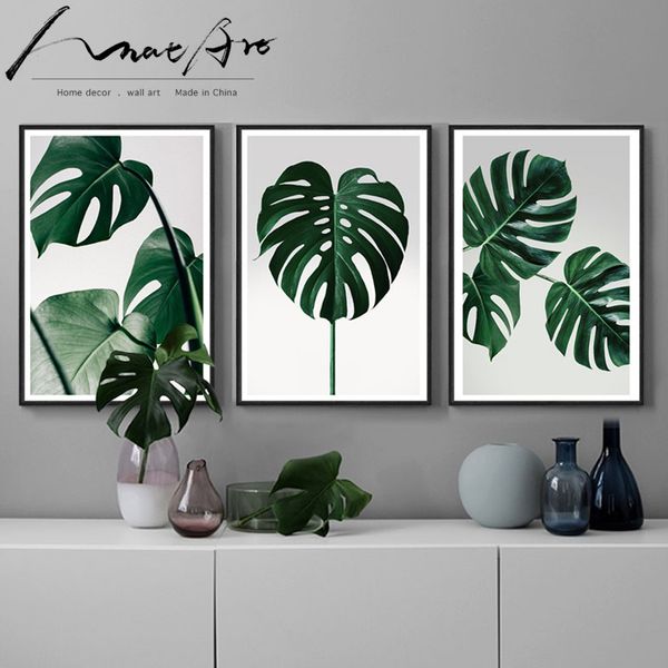 

monstera painting nordic poster canvas wall art print modern home decor green plants picture 3 piece for living room original
