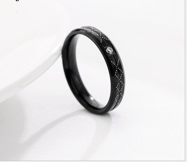 

japanese and korean style trendsetter black diamond ring new simple black diamond titanium steel ring, Silver