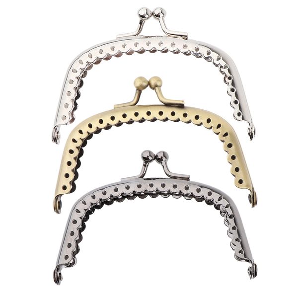 

3 pieces dia.8.5cm 3.1 inch retro half round hollow metal purse frame coin bag kiss clasp lock diy craft, Black