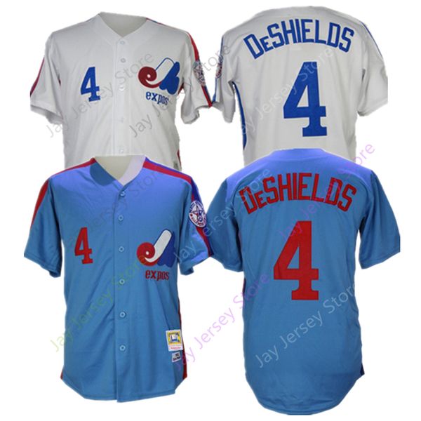 

Montreal Expos 4 Delino DeShields Jersey All Stitched Home Away Blue White MN Cooperstown Men Size M L XL 2XL 3XL