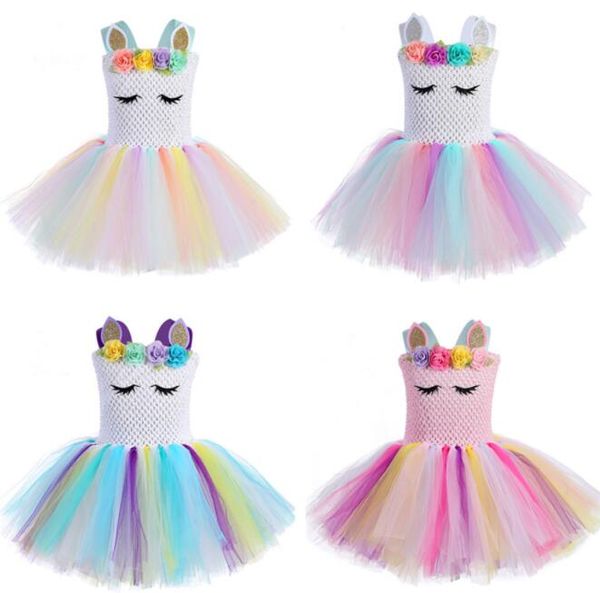 

wholesale unicorn party kids designer clothes girls tutu dress dance costumes summer wedding dresses baby girl designer clothes by0777, Red;yellow