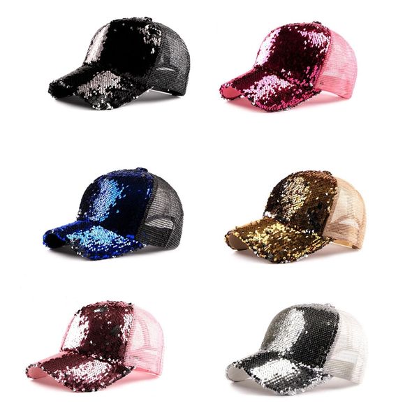 

messy bun ponytail reversible magic sequin adjustable baseball cap, Blue;gray
