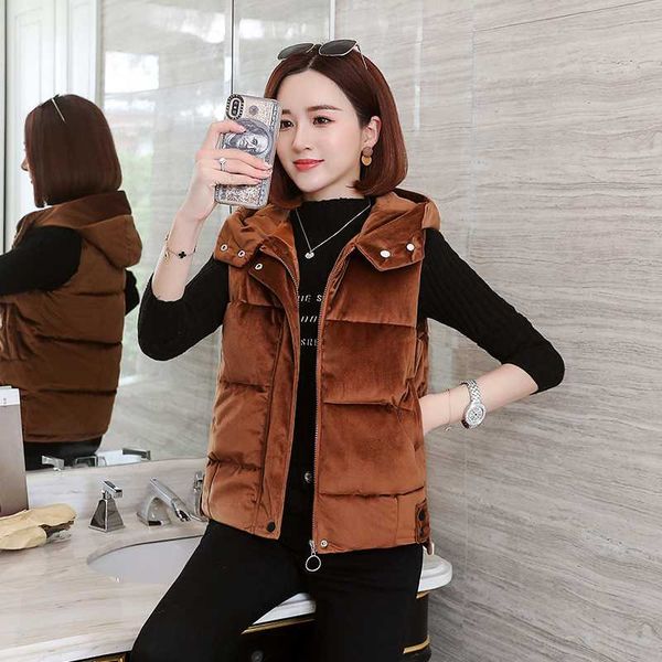 

women's vests 2021 casual autumn waistcoat slim women winter vest solid jackets thermal cotton hooded female plus size, Black;white