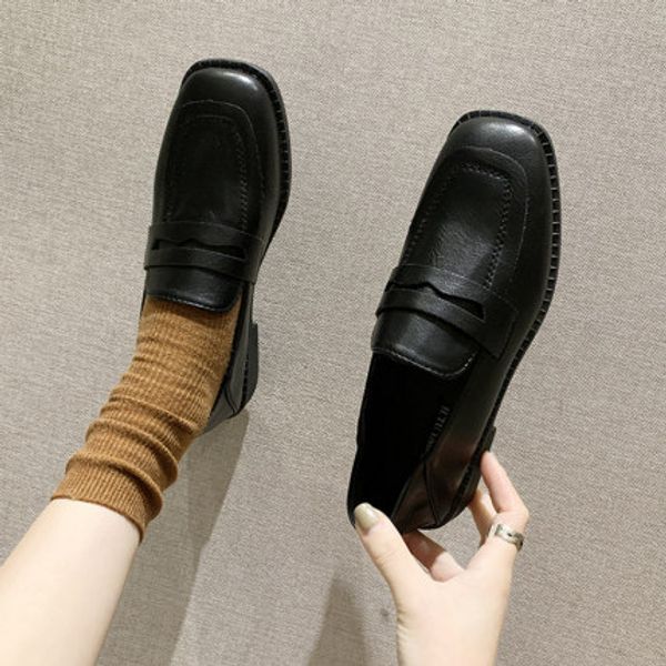 

small leather shoes women's british 2020 new spring single shoes student fashion, Black