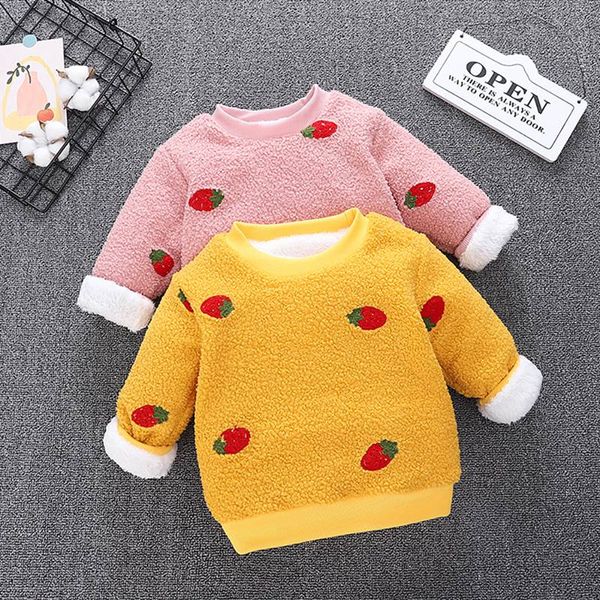 

super warm winter baby girls outerwear strawberry pattern casual long sleeve sweatshirt kids thicken velvet coat outfits 2, Black