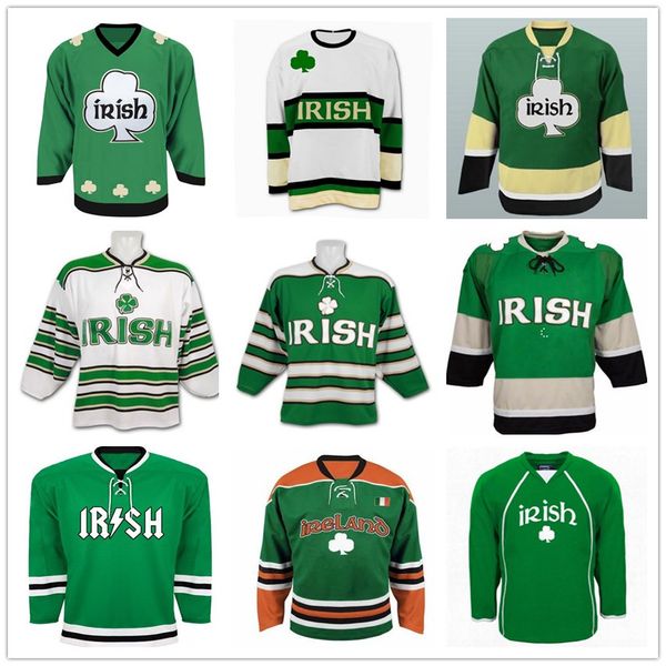 

custom st. patrick's day irish pubcrawler ireland shamrock retro hockey jersey green white stitched any name your number customized vin, Black