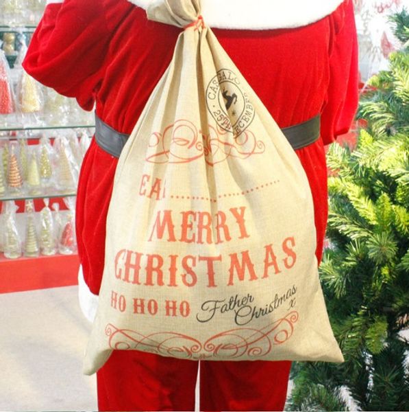 

christmas linen gift bag santa claus drawstring canvas santa sack christmas stockings & gift holders accessories