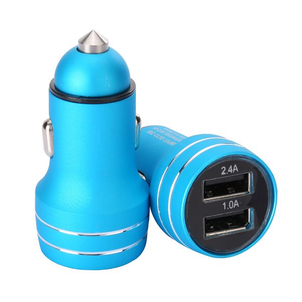 

Metal Car Charger 5V 2.4A Aluminum Alloy Fast Charging Adapter 18W Dual Ports USB Adapter for iPhone Cell Phones With Retail Box
