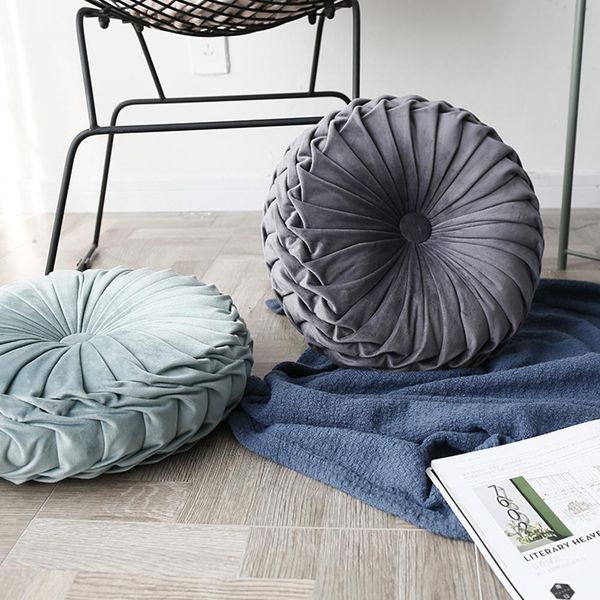 

solid color round pumpkin shape throw pillow for sofa bed decor