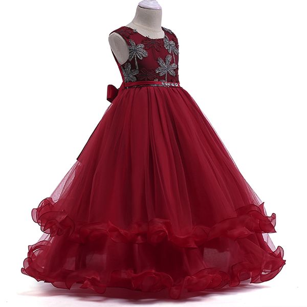 

wholesale flower ruffled princess formal prom gown dress elegant embroidery boutiques girls wedding dress lp-76, Red;yellow