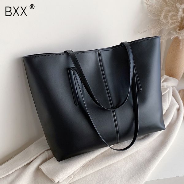 

bxx] solid color pu leather large capacity bags for women 2020 simple messenger shoulder bag female handbags totes bag hk073
