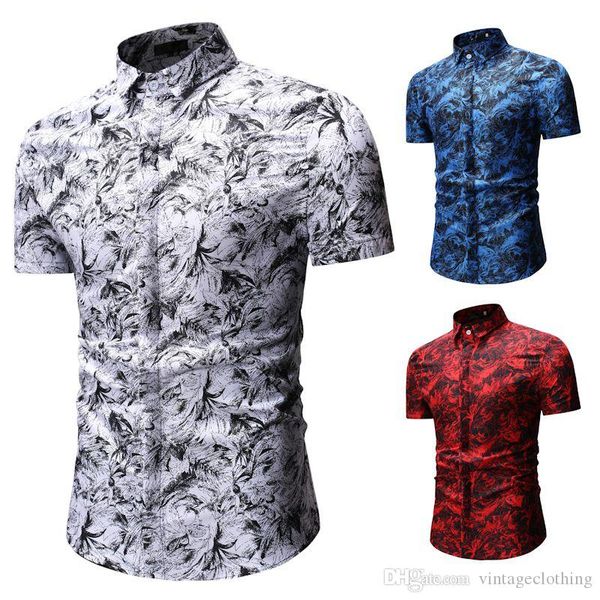 

men's casual shirts mens polyester printed turn down collar short sleeved slim fit fashion male dress, White;black