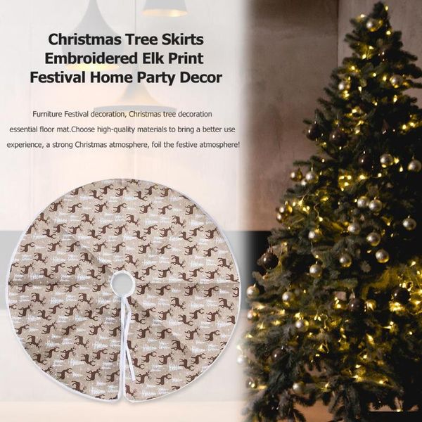 

60/80cm christmas tree skirts embroider elk print festival home party decor