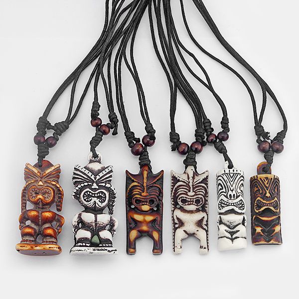 

12pcs/lot tribal yak bone carved tiki man totem necklace pendant totem luau hula surf girl, Silver