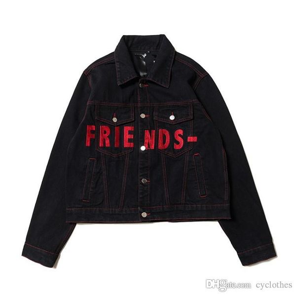 

осень зима любовник письма красное письмо назад вышивка черная джинсовая куртка подросток ретро джинсовая письмо джинсовая куртка, Black;brown