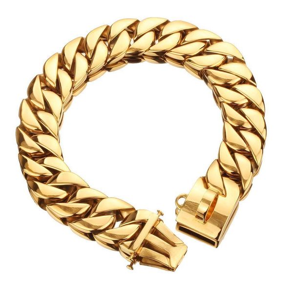 

32mm stainless steel dog curb cuban chain collar for pitbull doberman 12"-36" gold
