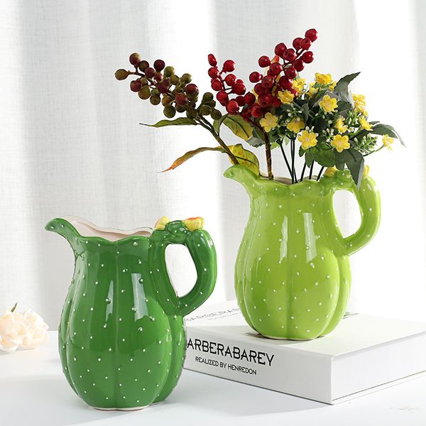 

creative home decoration flower cactus style decoration ceramic vase ceramic crafts flower arrangements vase