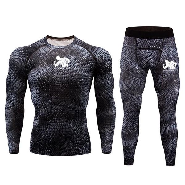 

lead running suit men outdoor base layer sport set winter jogging compression underwear gym training kit fitness muscle print sets, Gray