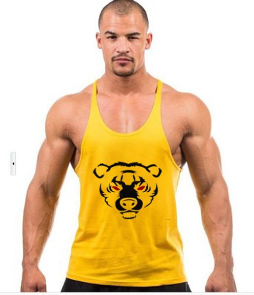 

медведь голова мужчины марка бодибилдинг спортзалы одежда хлопок singlet vest стрингер фитнес беговая tank top стрингер печати топы, Black;blue